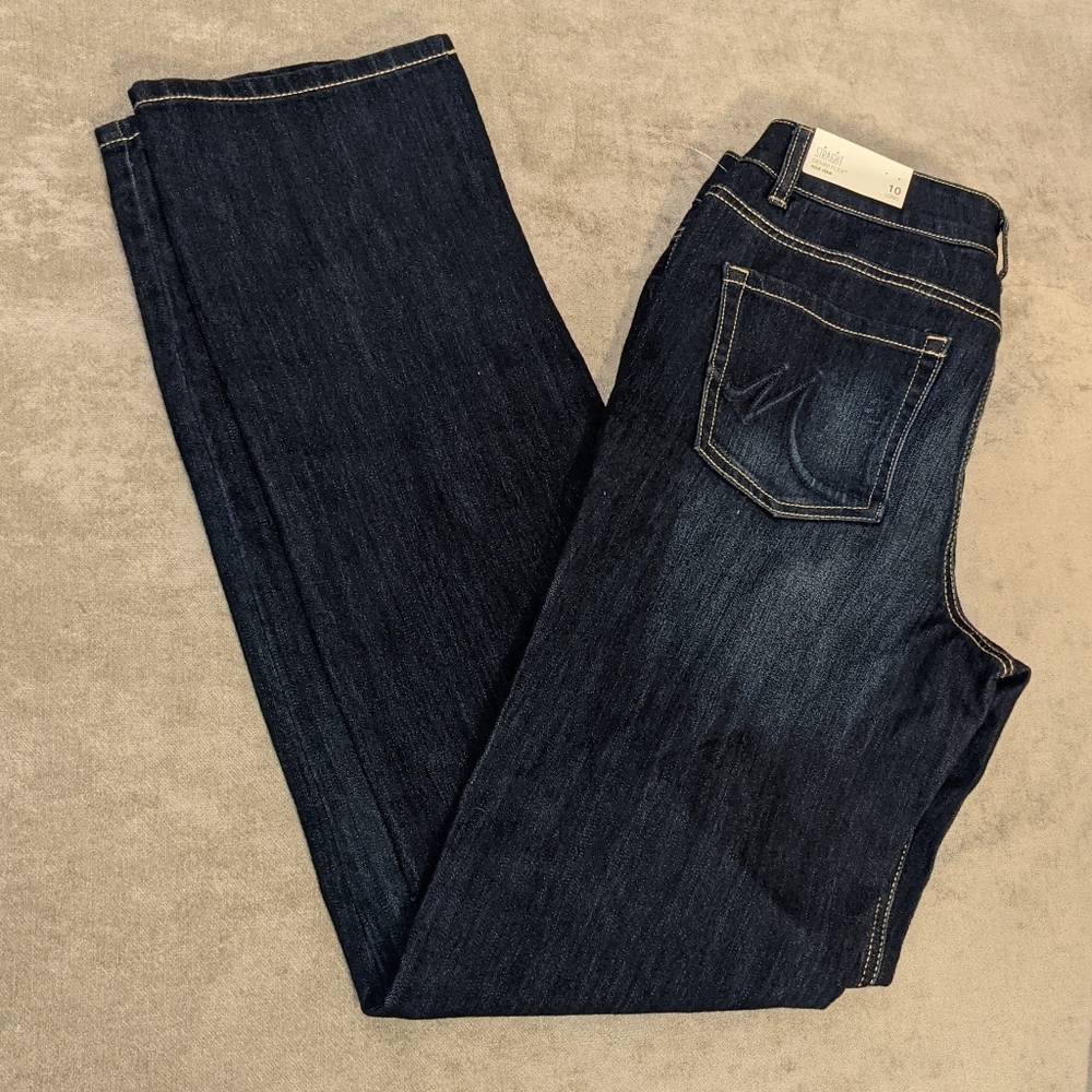 Maurice's Dark Denim Flex Mid Rise Straight Size 10 Long
